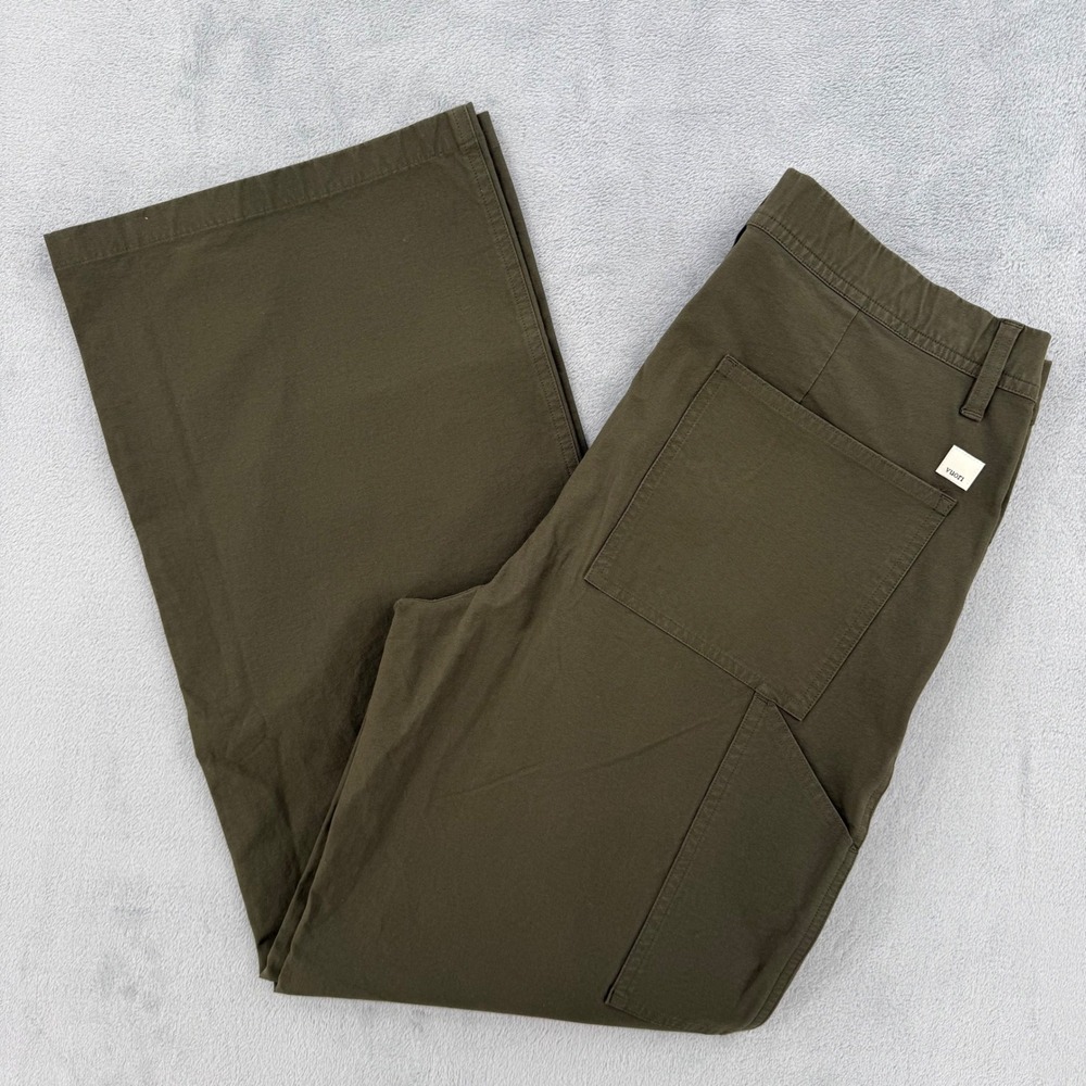 Vuori Wide Leg Cropped Pants Olive Green Cotton‎ Blend Casual Women's  Size L